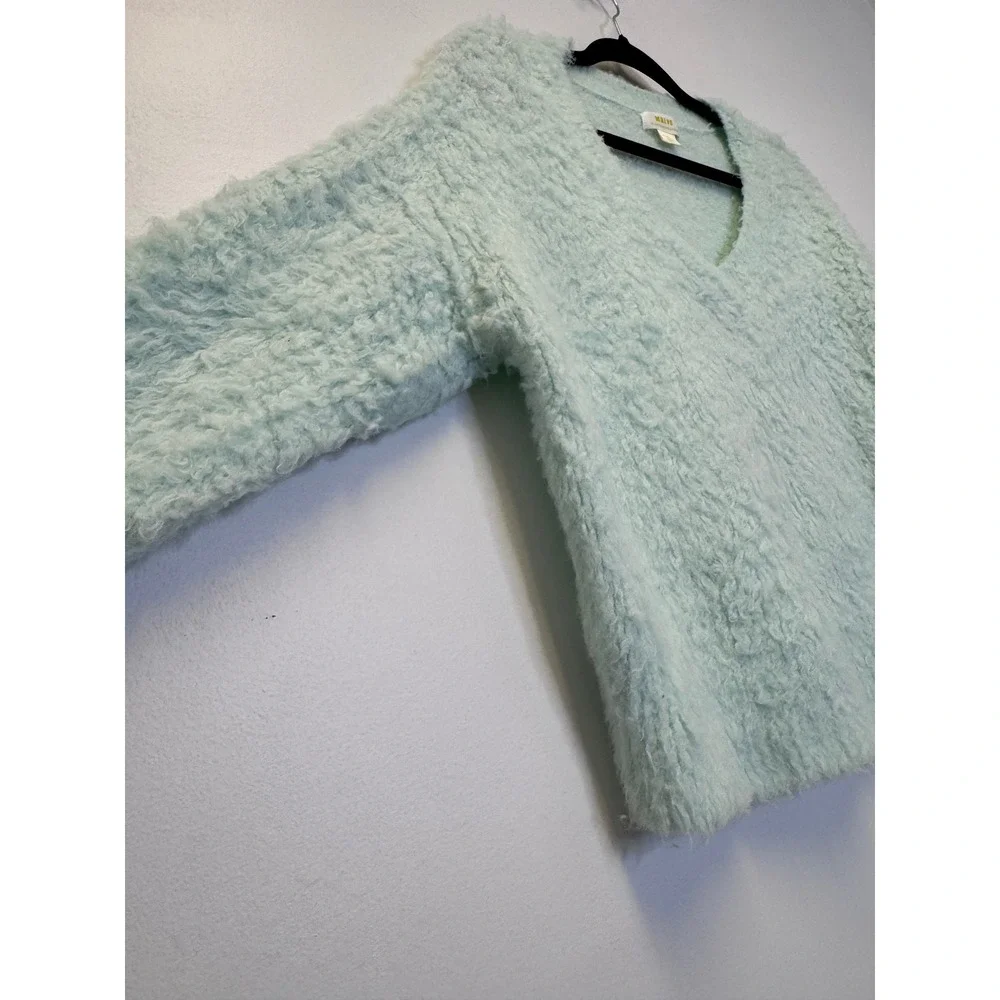 Maeve Anthropologie Mint GreenFuzzy V-Neck‎ Merino Wool Blend Sweater XS